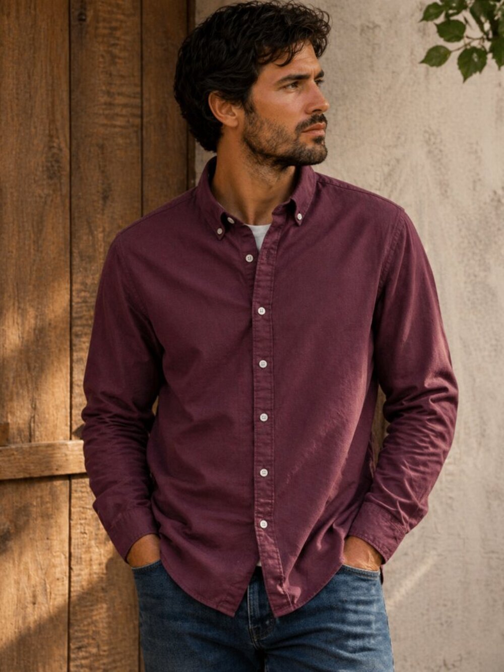 Cactus Man Ricky Singh Button Down Shirt Men S Burgundy Slim Fit Dress Casual